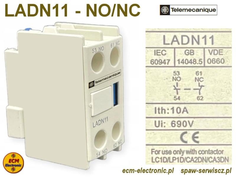 Styki pomocnicze BWS, monta z przodu, typ LADN11 - NO/NC