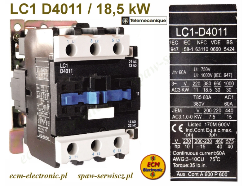 Stycznik BWS typ LC1-D4011/230VAC-50/60Hz (zamiennik CI-37)