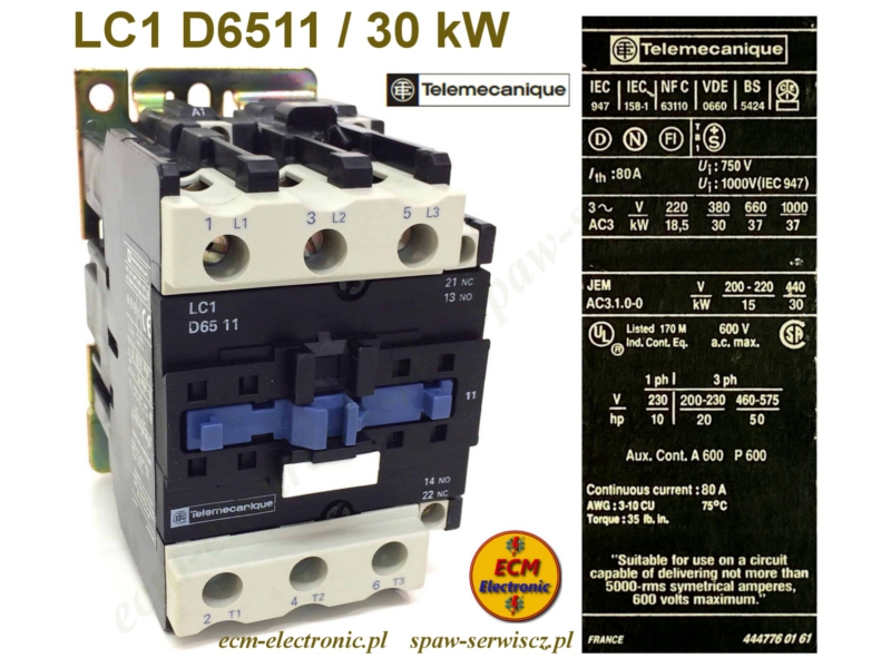 Stycznik BWS typ LC1-D6511/42VAC-50/60Hz (zamiennik CI-50)