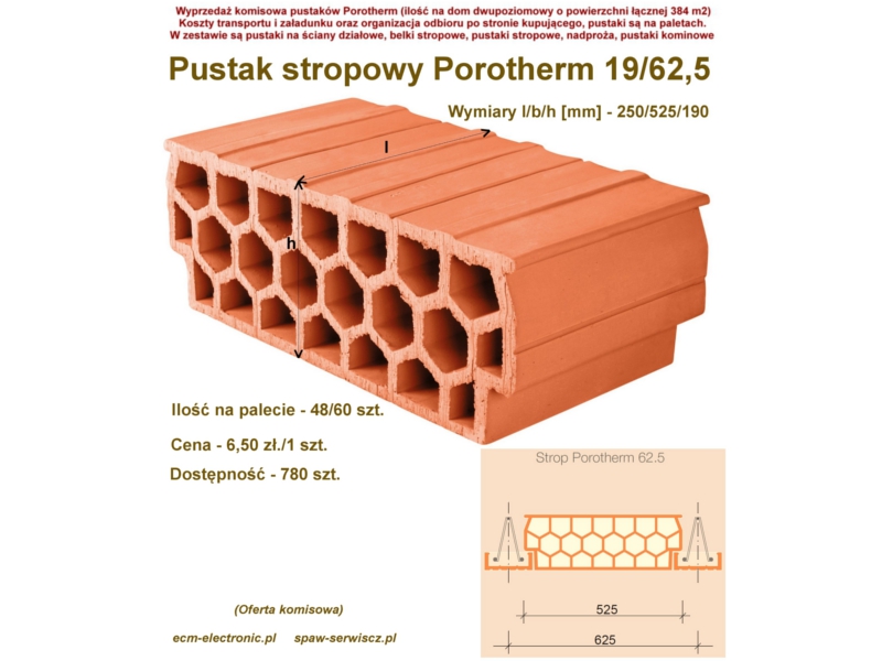 Pustak stropowy Porotherm 19/62.5 (komis)