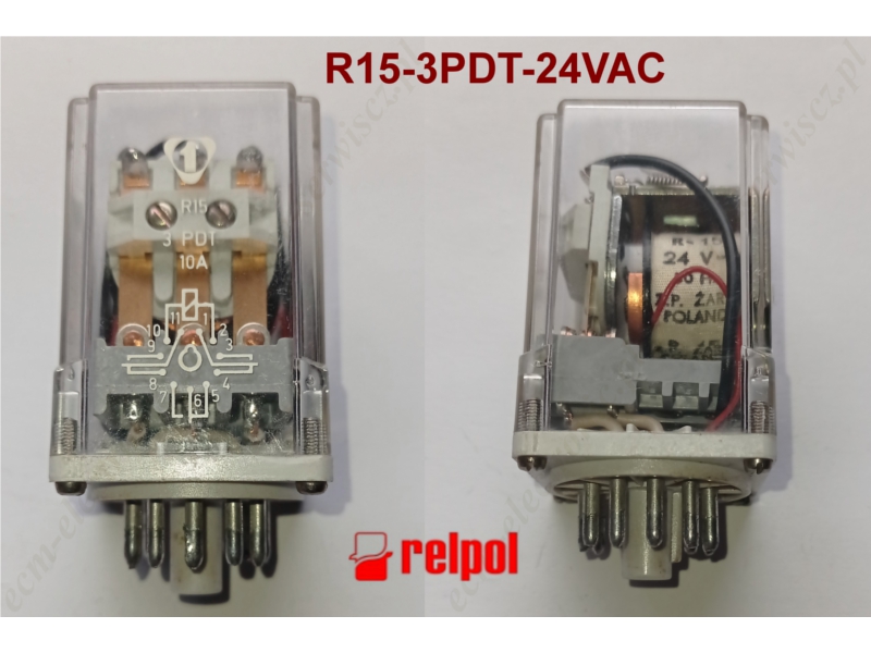 Przekaźnik przemysłowy R15 3PDT, 10A/250VAC, cewka 24VAC
