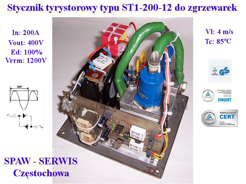 Stycznik tyrystorowy ST1-200-12 (200A, ED 100%) do zgrzewarek