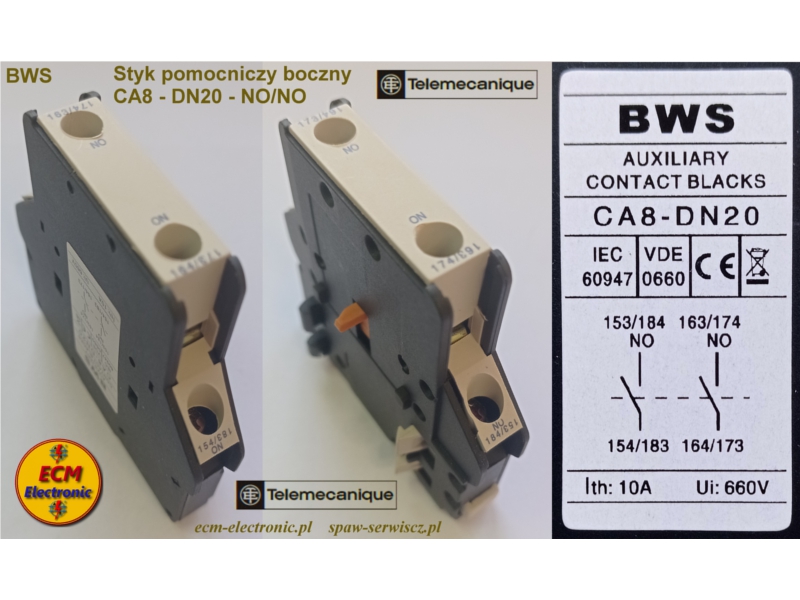 Styk pomocniczy boczny CA8-DN20-NO/NO (zwierny BWS)